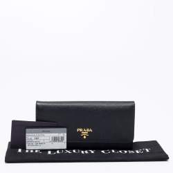 Pre Owned Prada Black Saffiano Leather Continental Flap Wallet