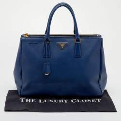 Pre Owned Prada Blue Saffiano Lux Leather Large Double Zip Tote