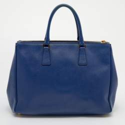 Pre Owned Prada Blue Saffiano Lux Leather Large Double Zip Tote