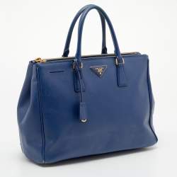 Pre Owned Prada Blue Saffiano Lux Leather Large Double Zip Tote