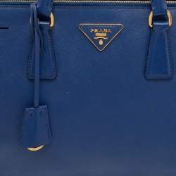 Pre Owned Prada Blue Saffiano Lux Leather Large Double Zip Tote