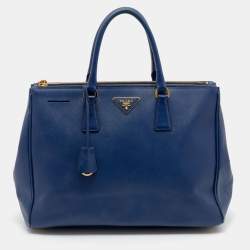 Pre Owned Prada Blue Saffiano Lux Leather Large Double Zip Tote