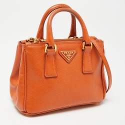 Prada Orange Saffiano Lux Leather Mini Double Zip Crossbody Bag