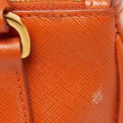 Prada Orange Saffiano Lux Leather Mini Double Zip Crossbody Bag