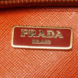 Prada Orange Saffiano Lux Leather Mini Double Zip Crossbody Bag