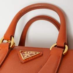 Prada Orange Saffiano Lux Leather Mini Double Zip Crossbody Bag