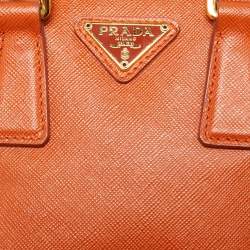 Prada Orange Saffiano Lux Leather Mini Double Zip Crossbody Bag