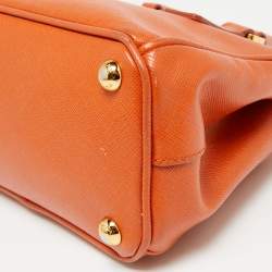 Prada Orange Saffiano Lux Leather Mini Double Zip Crossbody Bag