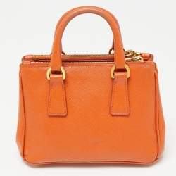 Prada Orange Saffiano Lux Leather Mini Double Zip Crossbody Bag