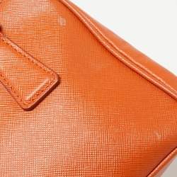 Prada Orange Saffiano Lux Leather Mini Double Zip Crossbody Bag