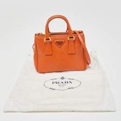 Prada Orange Saffiano Lux Leather Mini Double Zip Crossbody Bag