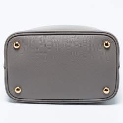 Pre Owned Prada Grey Saffiano Lux Leather Medium Panier Top Handle Bag