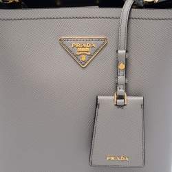Pre Owned Prada Grey Saffiano Lux Leather Medium Panier Top Handle Bag