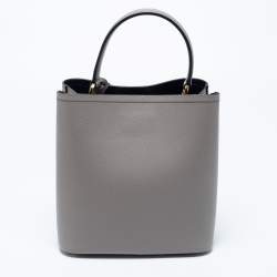Pre Owned Prada Grey Saffiano Lux Leather Medium Panier Top Handle Bag