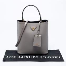 Pre Owned Prada Grey Saffiano Lux Leather Medium Panier Top Handle Bag
