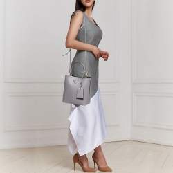 Pre Owned Prada Grey Saffiano Lux Leather Medium Panier Top Handle Bag