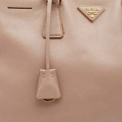 Pre Owned Prada Beige Saffiano Lux Leather Large Double Zip Tote