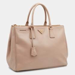 Pre Owned Prada Beige Saffiano Lux Leather Large Double Zip Tote