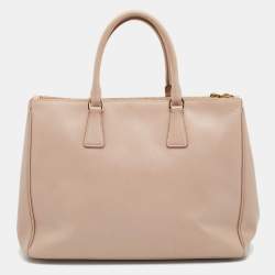 Pre Owned Prada Beige Saffiano Lux Leather Large Double Zip Tote