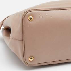 Pre Owned Prada Beige Saffiano Lux Leather Large Double Zip Tote