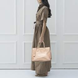 Pre Owned Prada Beige Saffiano Lux Leather Large Double Zip Tote