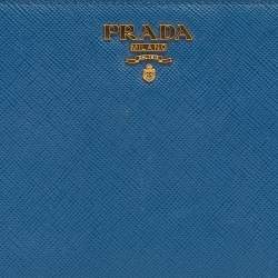 Pre Owned Prada Blue Saffiano Lux Leather Zip Around Wallet