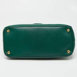 Pre Owned Prada Green Saffiano Lux Leather Medium Double Zip Tote