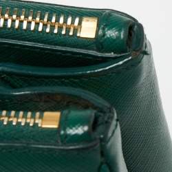 Pre Owned Prada Green Saffiano Lux Leather Medium Double Zip Tote
