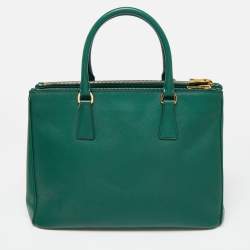 Pre Owned Prada Green Saffiano Lux Leather Medium Double Zip Tote