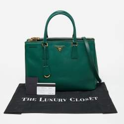 Pre Owned Prada Green Saffiano Lux Leather Medium Double Zip Tote