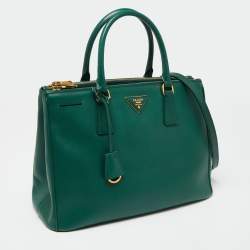 Pre Owned Prada Green Saffiano Lux Leather Medium Double Zip Tote