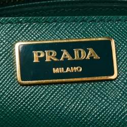 Pre Owned Prada Green Saffiano Lux Leather Medium Double Zip Tote