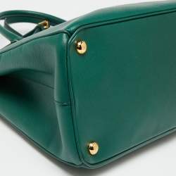 Pre Owned Prada Green Saffiano Lux Leather Medium Double Zip Tote