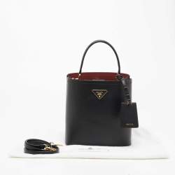 Pre Owned Prada Black Saffiano Lux Leather Medium Panier Top Handle Bag