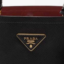 Pre Owned Prada Black Saffiano Lux Leather Medium Panier Top Handle Bag