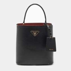 Prada Medium Saffiano Cuir & City Calf Monochrome Tote - Black