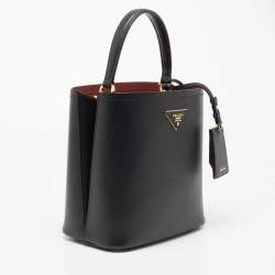 Pre Owned Prada Black Saffiano Lux Leather Medium Panier Top Handle Bag