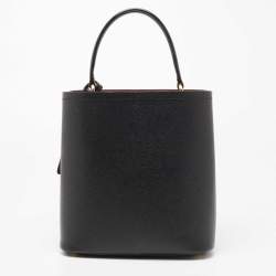 Pre Owned Prada Black Saffiano Lux Leather Medium Panier Top Handle Bag