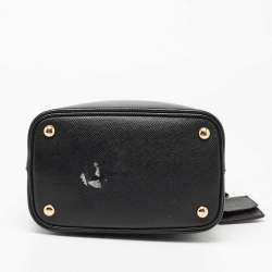 Pre Owned Prada Black Saffiano Lux Leather Medium Panier Top Handle Bag