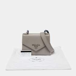 Pre Owned Prada Grey Saffiano Cuir Leather Envelope Flap Shoulder Bag