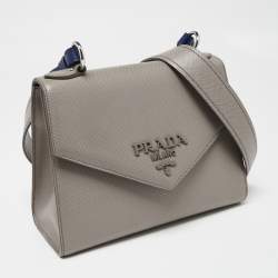 Pre Owned Prada Grey Saffiano Cuir Leather Envelope Flap Shoulder Bag