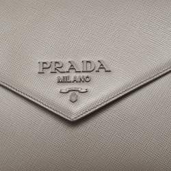 Pre Owned Prada Grey Saffiano Cuir Leather Envelope Flap Shoulder Bag