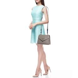 Pre Owned Prada Grey Saffiano Cuir Leather Envelope Flap Shoulder Bag