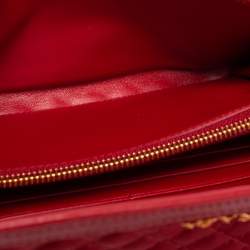Pre Owned Prada Red Quilted Nylon and Leather Logo Flap Continental Wallet