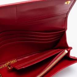 Pre Owned Prada Red Quilted Nylon and Leather Logo Flap Continental Wallet