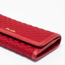 Pre Owned Prada Red Quilted Nylon and Leather Logo Flap Continental Wallet
