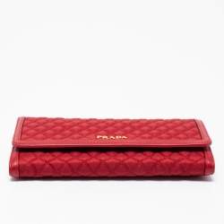 Pre Owned Prada Red Quilted Nylon and Leather Logo Flap Continental Wallet