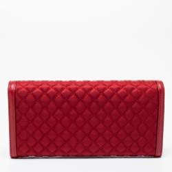 Pre Owned Prada Red Quilted Nylon and Leather Logo Flap Continental Wallet