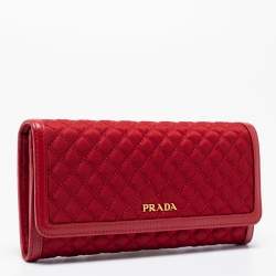 Pre Owned Prada Red Quilted Nylon and Leather Logo Flap Continental Wallet