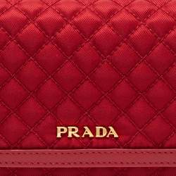 Pre Owned Prada Red Quilted Nylon and Leather Logo Flap Continental Wallet
